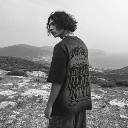 ANOINTED Wild West tee worn outdoors – side view